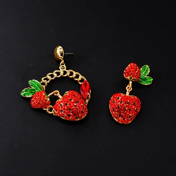 Hot predaj Módnych krásne červené kvapky apple ovocie kryštály Kvet kruhu veľké náušnice pre ženy Lacné Šperky, Darčeky