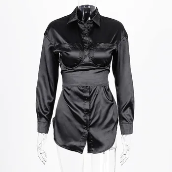 Bazhenova jeseň 2020 sexy nepravidelný hlboké V-neck šaty módne dámske obväz long-sleeve tlačidlo vrecká clubwear T1331