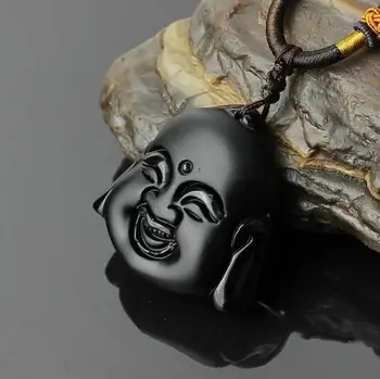 LETSFUN Jemné Šperky Prírodné Obsidian Kameň, Ručne Vyrezávané Black Buddha Kúzlo Prívesok Náhrdelník Doprava Zadarmo