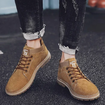 2019 štýl jarné, jesenné módne pánske členkové topánky bežné bravčovej kože, obuv mužské pracovné topánky pohodlné púštne topánky pre mužov