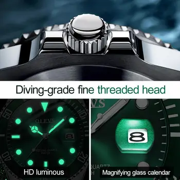 OLEVS Mens Zelený Svetelný Hodinky Luxusné Módne Nepremokavé Quartz Športové Náramkové hodinky Darček