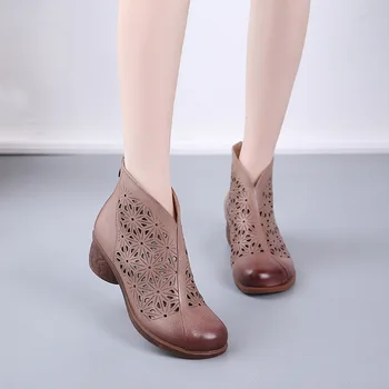 2020 nové produkty kórejský kožené dámske sandále ručne vyrábané kožené otvor topánky silné päty dámy retro topánky dámske čisté topánky