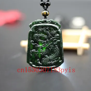 Prírodné Black Green Jade Dragon Prívesok Náhrdelník Čínsky Ručne Vyrezávané Kúzlo Šperky Príslušenstvo Amulet pre Mužov, Ženy Šťastie Dary