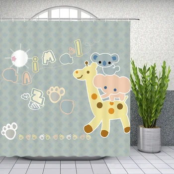 Cartoon Zvierat Sprchové Závesy Dieťa Ručne Maľované Roztomilý Zvierat Kreatívne Kúpeľňové Doplnky, Nepremokavé Polyesterové Tkaniny, Záclony