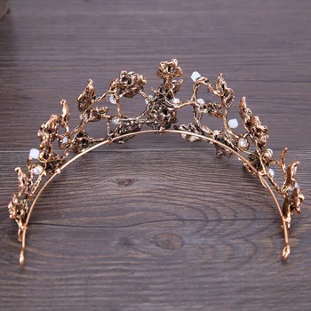 Európska Crystal Tiaras Vintage Medený Drôt Plait Pearl Sprievod Koruny Barokový Svadobné Svadobné Vlasy, Šperky, Doplnky Dobrý Darček