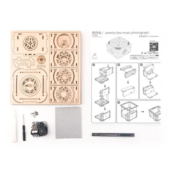 65Pcs DIY Drevené Hudby Šperky Box 3D Mechanické Puzzle Modelu Vzdelávacích Stonku, Hračky Ako Darček Domova