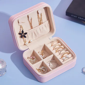 PU kožené jednoduché šperky box náušnice tvorivé prenosné šperky úložný box náušnice náušnice, prsteň malé šperky box