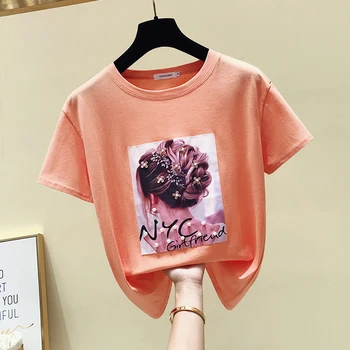 Tričko Femme Imprim Tee Tričko Ženy Bavlna Lištovanie Nová Žena Oblečenie 2020 Letné Topy Karikatúra Tlače T-Shirt Bežné Plus Veľkosť