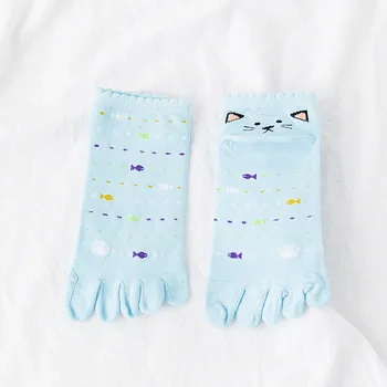ženy lete bavlna Kreslených mačka päť prstov ponožky nízke pomôcť farba prst ponožky s potu-absorbent 5 prst dezodorant prst ponožky