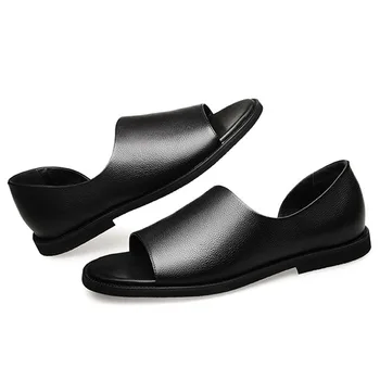V Lete Kvalitné Kožené Sandále Mužov 2020 Nové Vonkajšie Otvorené Prst Pevné Sandále Mäkká Podrážka Pláže Topánky Priedušná Listov Muž
