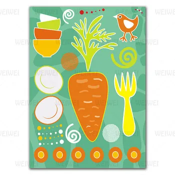 Karikatúra, Farebné Ovocie a Zelenina Plátno na Maľovanie Apple Kvet Plagáty na Stenu Umenie Obrázok pre Kuchyňa, Jedáleň, Moderný Dekor