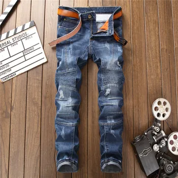 Rozštiepené Elastické Jeans pánske Retro Pružnosť Slim Mládež Streetwear Módy Osobnosti Kvality Pohodlné Muž Džínsové Nohavice