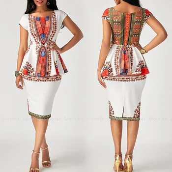 Ženy Dashiki Afriky Oblečenie Stredoveké Bazin Riche Vytlačené Krátke Večerné Šaty Módne Bežné Topy, trička, Košele, Sukne