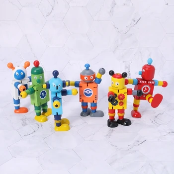 1Pc Nový 6 Štýlov Roztomilý Drevené Robot Blok Hračky Dieťa Akčné Figúrky Roztomilý Model Hračky Detská Hračka