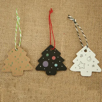 50pcs DIY Kraft Vianočný Strom Tvar Zavesiť tag Vianočný Večierok Deco Papier Karty Darček tag 5.5*5.4 cm