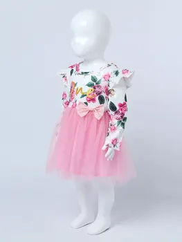 Prehrabať Kvetinový Baby Girl Dress Lete Čipky Dlhý Rukáv Tutu Šaty pre Deti Dievča Bežné Batoľa Oblečenie Dieťa Šaty 6-24Months