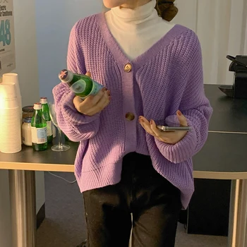 Zimné 2020 dámske pletené single-breasted dlhým rukávom V-neck plodín sveter top kórejská verzia Dlhý rukáv sveter ženy