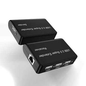 USB2.0 Super Extender 100M 4 Port USB na RJ45 480Mbps Siete Extender Adaptér pre Myš, Klávesnica, Kamera EÚ Plug
