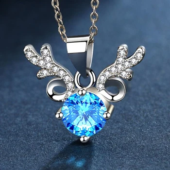 2021 Nové Lesklé Krištáľovo Modré Jeleň Prívesok Náhrdelníky Dievča Šperky Vintage S925 Náhrdelníky Ženy Striebro Choker Roztomilý Zvierat Bijou