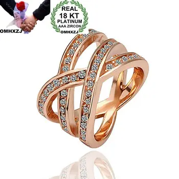 OMHXZJ Veľkoobchod Európskej Módy Žena Muž Strany Svadobný Dar Luxusné Prešiel Biely Zirkón 18KT White Gold Rose Gold Ring RR471
