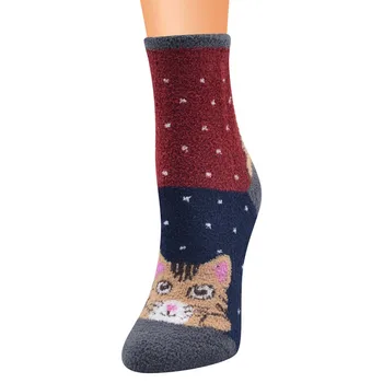 Kvalitné Zimné Teplé Ponožky Farebné Bavlnené Ponožky Ženy Coral Fleece Mačka Tlače Hrubšie Poschodí Ponožky Koberec Vianočný Darček