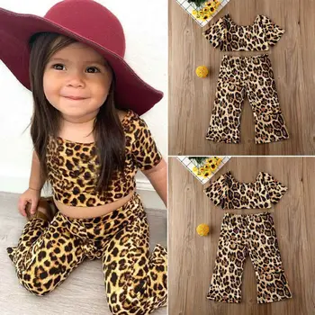 2020 Batoľa Detská Baby Girl Fashion Leopard Šaty, krátky rukáv Plodín Top Horela Nohavice dievčatá v lete Leopard Oblečenie Set
