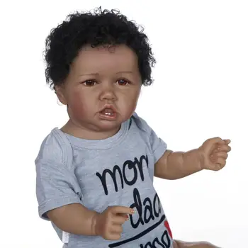 NPK 56 CM Bebe reborn mäkké plné telo silikónové bábika chlapec African American dieťa black bábiky hračky