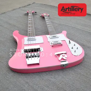 Delostrelectvo vlastné Dvojitý krk Rickenback gitara 4 string basy 6 strún elektrických gitár ružovej farby hudobné instument shop