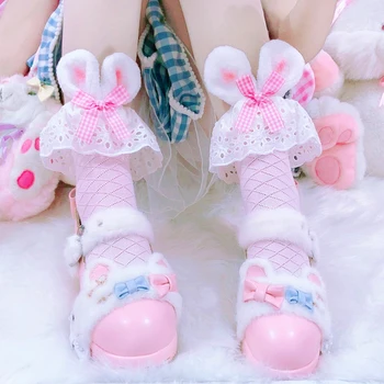 Japonský Mäkké Sestra Lolita Lete Sladký Nový Ženy Ponožky Biele Čistej Bavlny Bowknot Čipky Králičie Uši Krátkej Trubice Študent Dievčatá