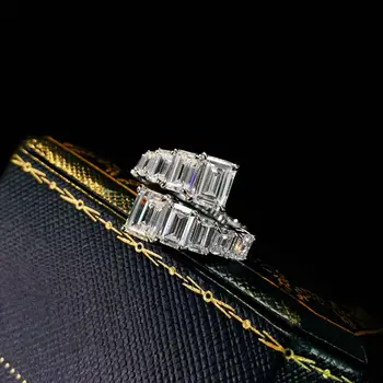 ELSIEUNEE Klasické 925 Sterling Silver Emerald Rez Vysoko Uhlíkovej Kameň Otvorené Prst Prstene Pre Ženy, Svadobné Svadobné Jemné Šperky