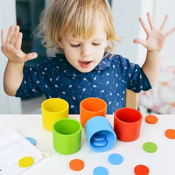 Montessori Farba Triedy Pohár Hračky Klasifikácia Pohár Farebné Mince S Rainbow Poháre Stohovania Až Veža Chlapci Dievčatá Hračky Narodeniny
