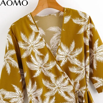 AOMO 2020 módne ženy letné plážové šaty strom tlače krátky rukáv dámske elegantné midi šaty vestidos 1F74A