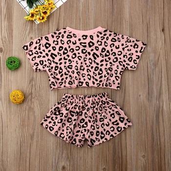 Dieťa Dievča Deti Letné Batoľa Leopard Oblečenie Oblečenie, Krátke Sleeve T-shirt Topy+Šortky, Nohavice 2KS Súbor 1-5Y