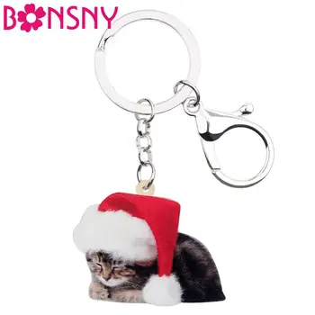 Bonsny Akryl Vianočné Anime Cat Kitten kľúčenky Krúžok Taška Auto Kabelku domáce Zvieratá Šperky Pre Ženy, Dievča Kúzlo Darček Hot Predaj 2019