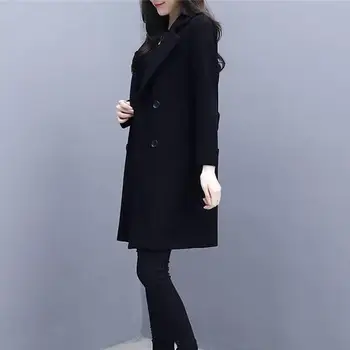 Veľká Veľkosť Coats Ženy Vlnené Kabát Nový 2021 Vlnené Sako Ženy Bundy Dlhé Štíhle Zahusťovanie Teplé Pakra Oblečenie pre Ženy Čierna