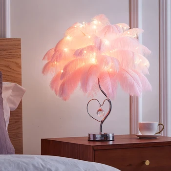 Jednoduché, Moderné Doplnky, Nočné Lampy, Dievčenské Spálňa Teplé Romantický Tvorivé Pierko Lampa Svadobný Darček K Narodeninám Miestnosti Dekorácie