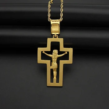 Hip Hop Bling Gold Farba Nehrdzavejúcej Ocele INRI Kríž Ježiša Duté Kríž, Prívesky, Náhrdelníky Pre Mužov Šperky Drop Shipping