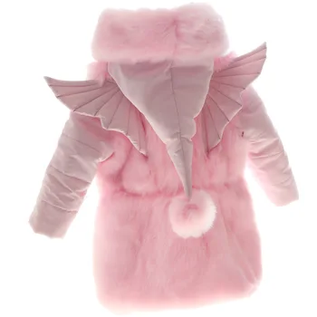 Cartoon Krídlo Dizajn Zimné Baby Girl Umelú Kožušinu Kabát Dlhý Rukáv Bunda Deti Kožušinové Kabáty S Kapucňou Deti Vetrolam Deti Oblečenie