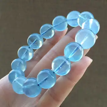 15 mm Prírodné Blue Ice Akvamarín Náramok Reťaze Ženy Muži Kameň Úsek Crystal Okrúhle Korálky Náramok Šperky