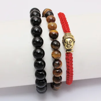 Trendy Ručne Pletená Buddha Charms Náramky 8mm Tigrie Oko Kameň Korálkový Náramok Set pre Ženy, Mužov Modlitba Šperky Šťastie Darček