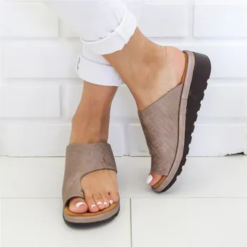 Ženy PU Kožené Topánky Pohodlné Platformu Ploché Jediným Dámy Bežné Mäkké Big Toe Nohy Korekčné Ortopedické Sandále Bunion Corrector