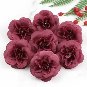 Lulang 4,5 cm Burgundsko Rose 20pcs Umelé Ruže Kvet Hlavy Svadobné Dekorácie DIY Nový Rok Vianočného Darčeka Falošné Kvety