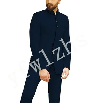 Nový Príchod Pekný Groomsmen Mandarin Klope Ženícha Tuxedos Muži Obleky, Svadobné/Prom Najlepší Muž Sako ( Bunda+Nohavice) B72