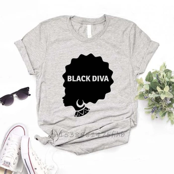 Black Diva Dievča Moc Žien Tshirts Organickej Bavlny Bežné Vtipné Tričko Pre Lady Žena T-Shirts Grafický Hornej Tee Prispôsobiť