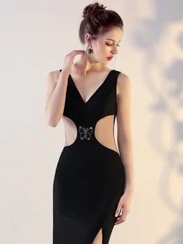 Black Prom Šaty 2020 Narodeninovej Party Šaty Ilúzie Crystal Flitrami Tylu Formálne Maturitné Šaty