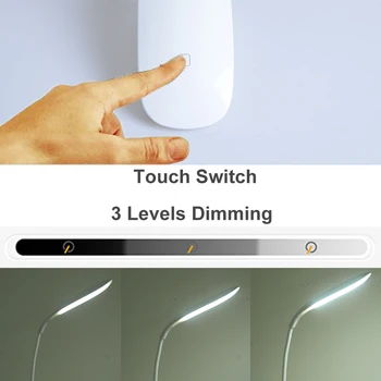 Nabíjateľná Klip Flexibilné Led Stolná Lampa Dotykový Spínač USB LED Stolové Lampy na Posteli Ochrana Očí Stmievač Čítania Knihy Svetlo