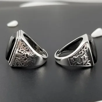 BOCAI reálne mincový striebro krúžok Retro Čierny Achát mužov nastaviteľné 2021 nové módne Argentum šperky pre mužov a ženy