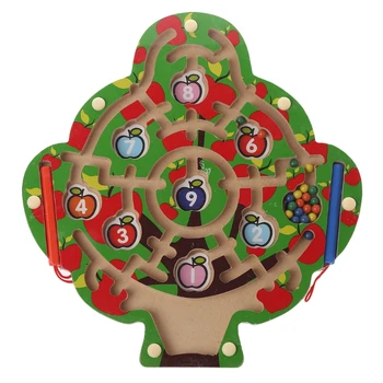 Apple Tree Drevené Magnetické Pero Bludisko Hra Labyrint Deti Vzdelávania Vzdelávanie Hračky Y4QA