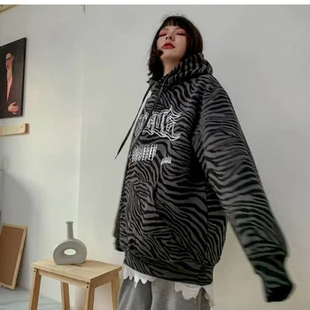 Hoodies ženy kabát mikina zebra prekladané s kapucňou sveter žena kórejský štýl, trendy voľné študent dlhým rukávom tenký iny bunda