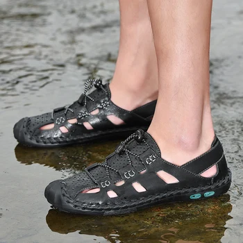 Veľké veľkosti 38-48 Nové Módne pláže topánky kožené pánske topánky trend spodnej príležitostné Letné pánske sandále pohodlný ľahký w5